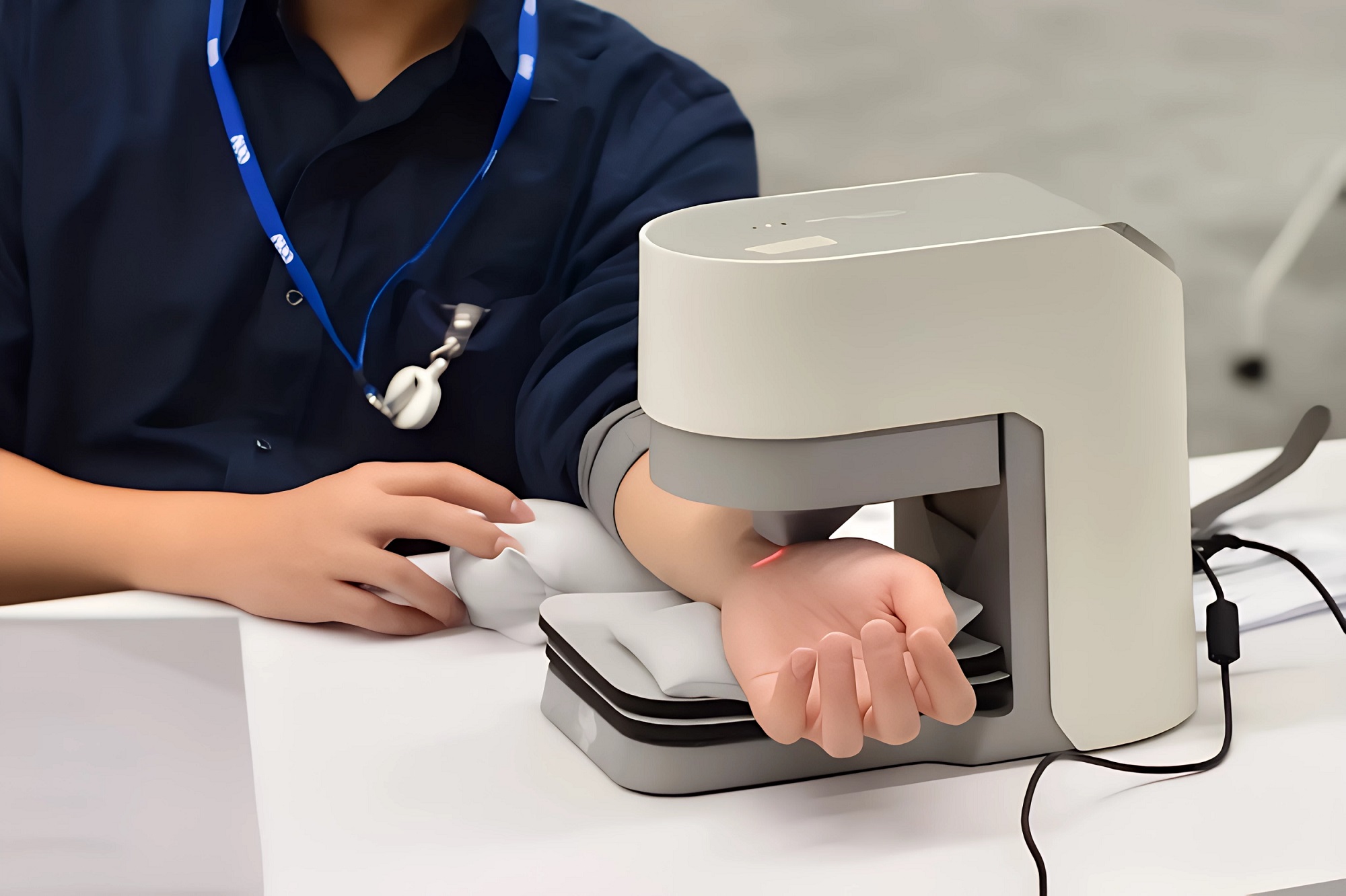友達耘康中醫數位化檢測解決方案之脈象檢測系統採用高靈敏多點式壓力感測器，可真實還原「寸、關、尺」三部脈象量測結果